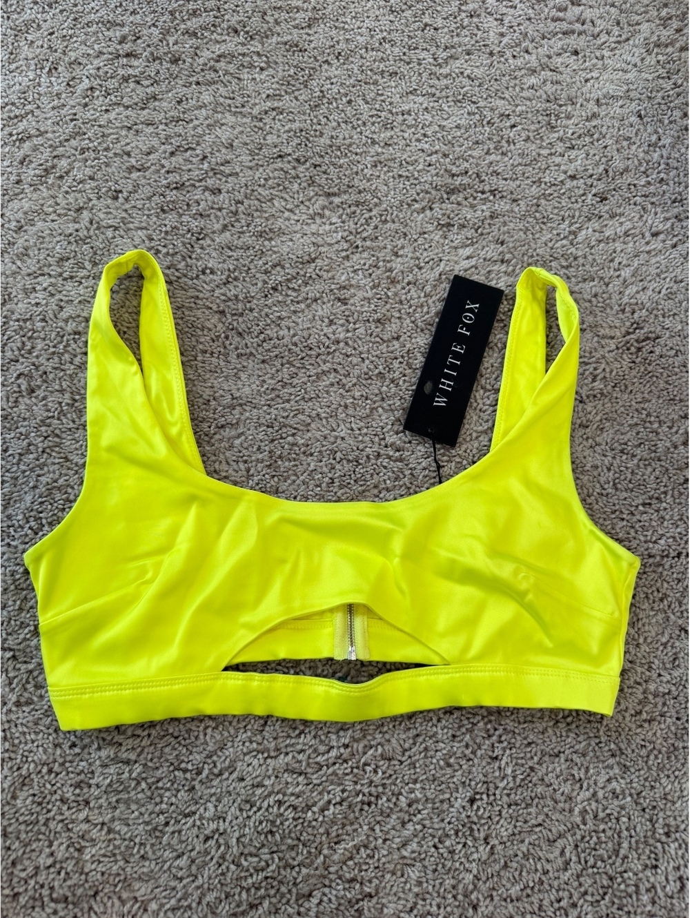 NWT White Fox L’Escala Neon Yellow Zip Front Bikini Top Size XL